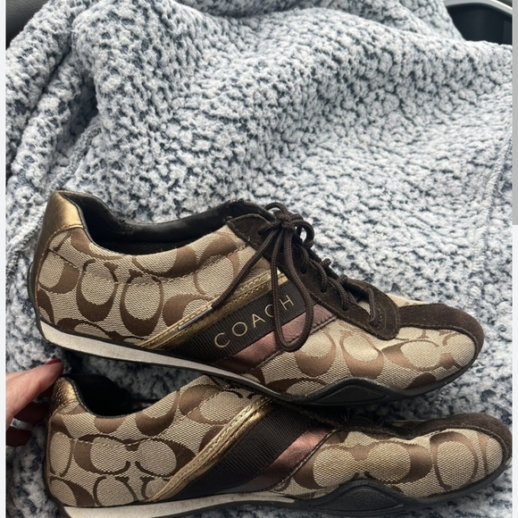 Coach Shoes - Coach Brown and Gold Signature Logo Sneakers